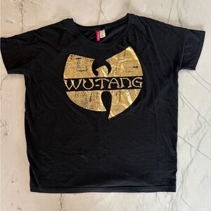 Black WuTang Oversized Tee (ladies s more like a m/l w/ Metallic Gold W Logo.